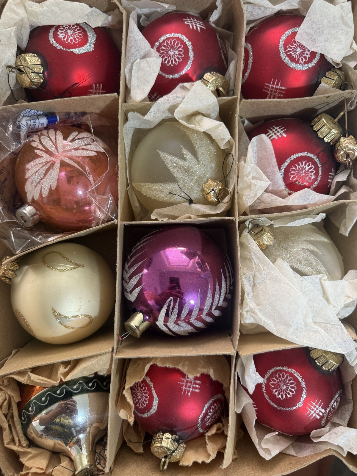 Soviet Glass Christmas Ornaments Lot of 24 + Paper Garland & Confetti - photo 9