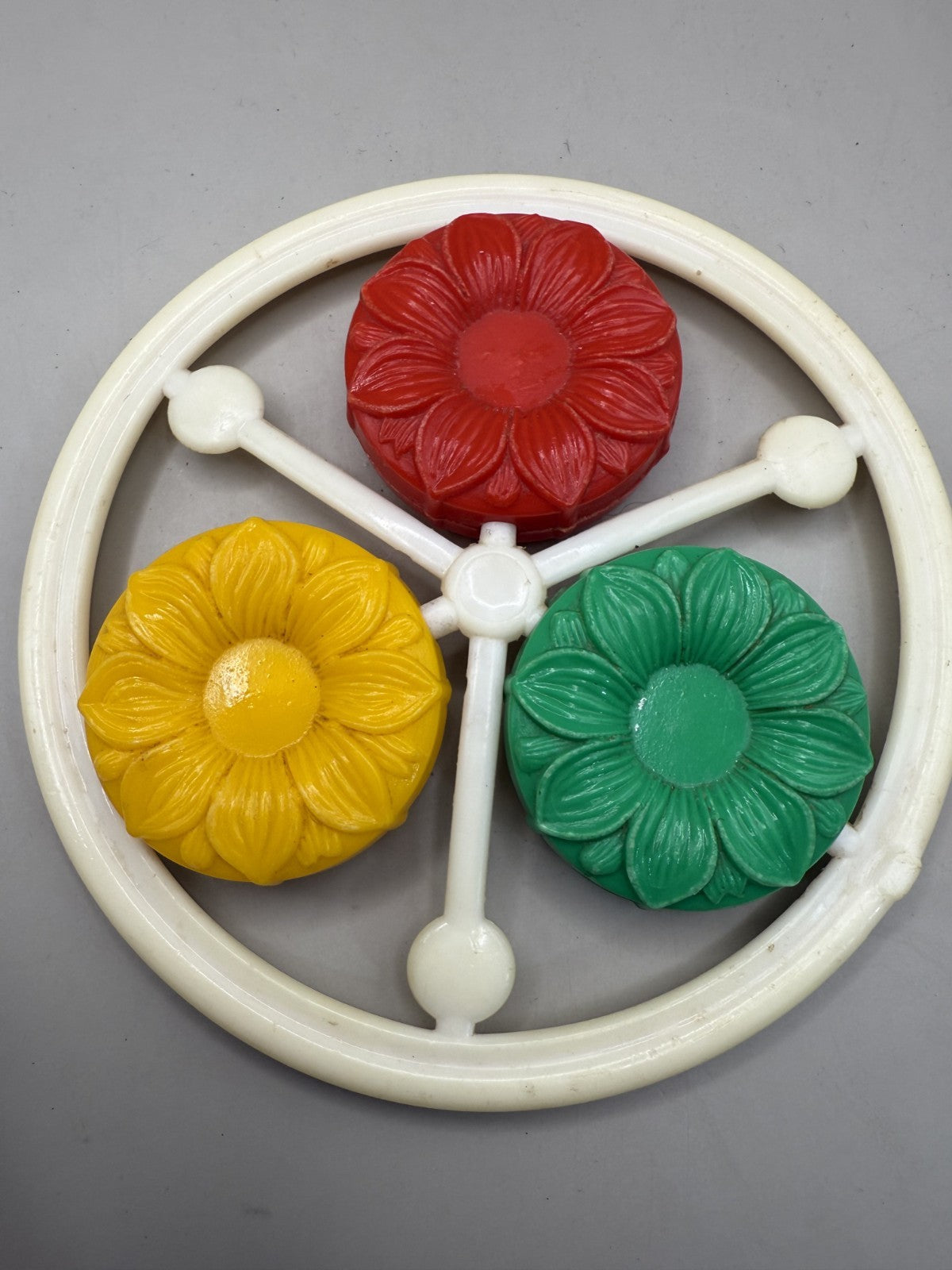 Soviet Baby Rattle with Floral Ring, Vintage USSR Plastic Toy - photo 2