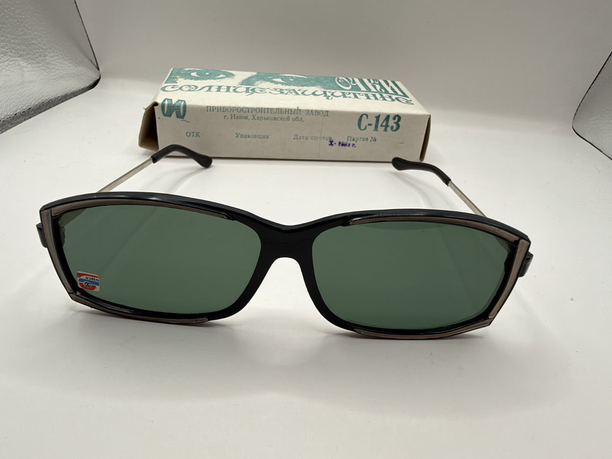 Vintage Soviet-Style Sunglasses C-143 Black Metal, 1990s, NOS in Box - photo 1