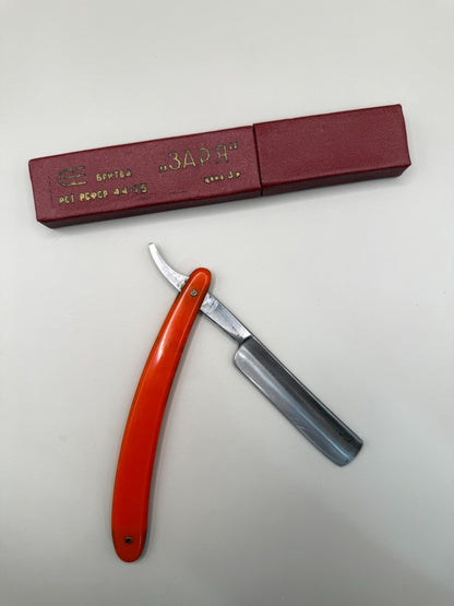 Soviet Zarya Straight Razor, Carbon Steel, Orange Handle, Box - photo 1