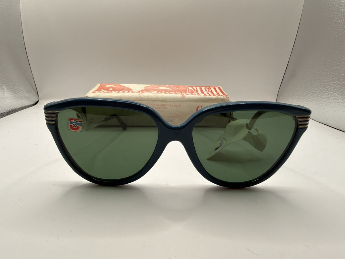 Vintage Soviet-Style Sunglasses C-140 Dark Blue Metal, 1990s, NOS - photo 1