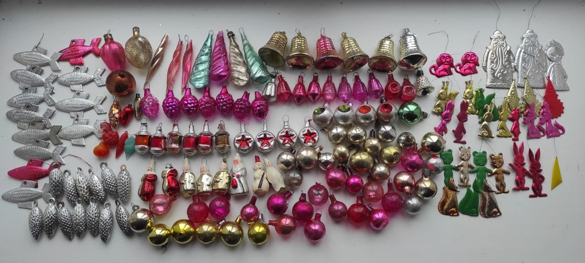 Soviet Mini Christmas Ornaments Lot of 154+, Glass, Mixed - photo 1