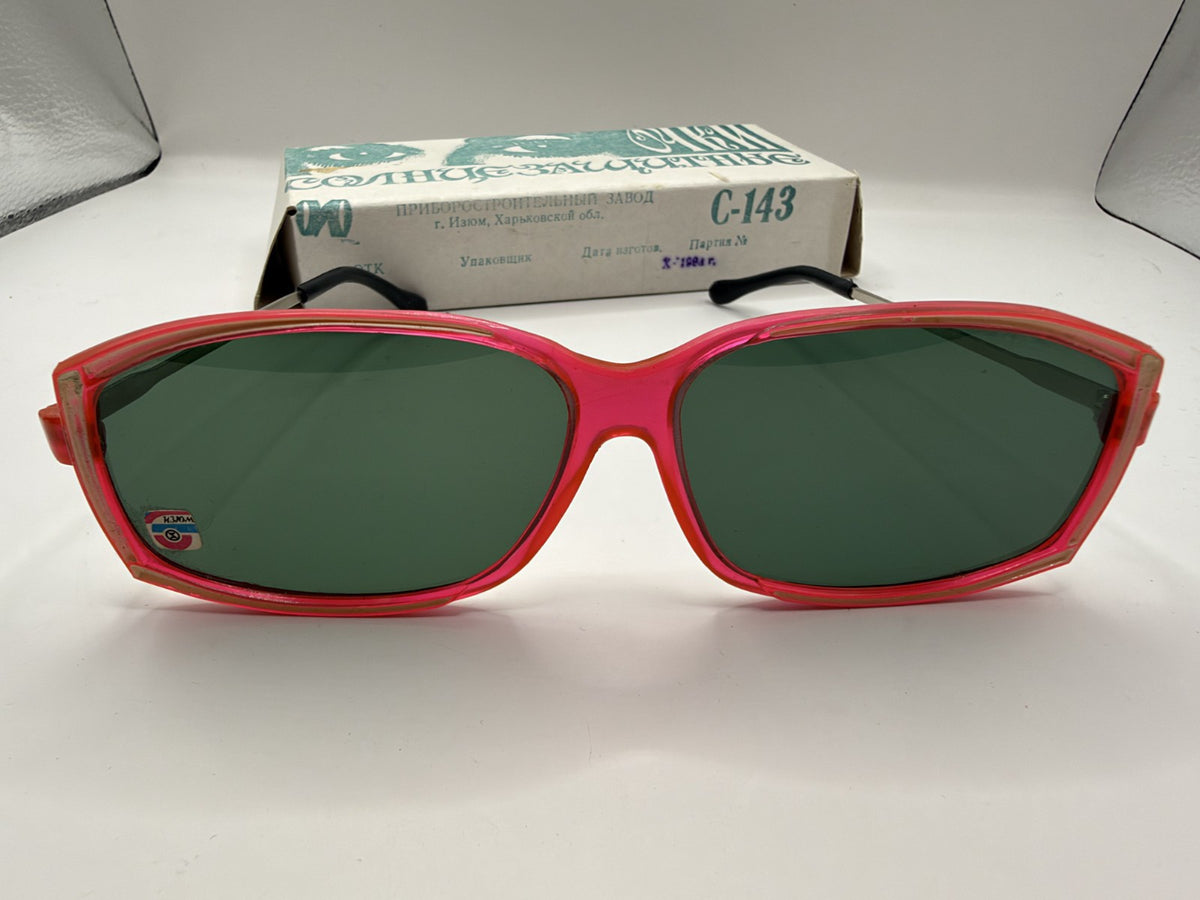 Vintage Soviet-Style Sunglasses C-143 Pink Metal, 1990s, NOS in Box - photo 1
