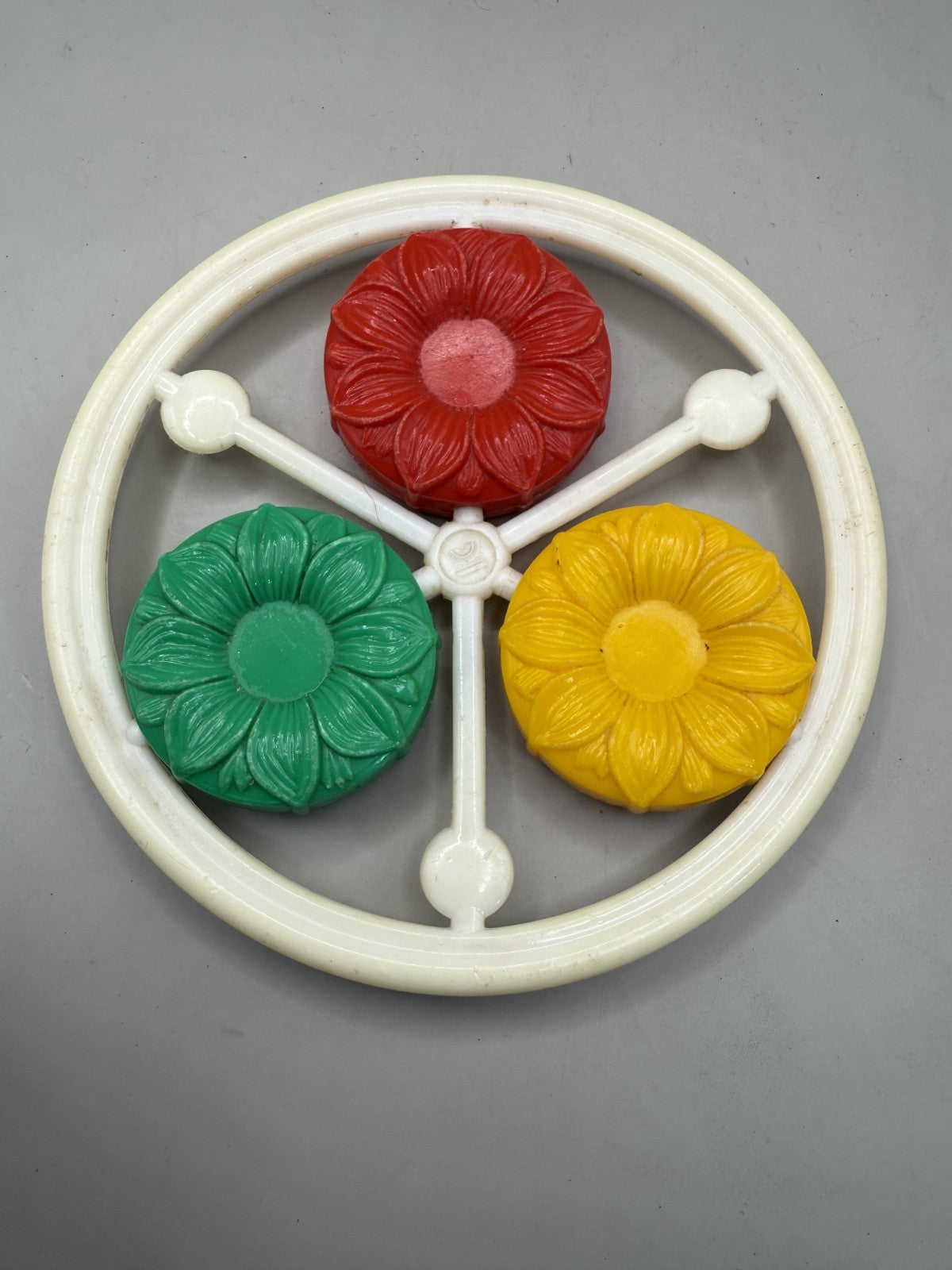 Soviet Baby Rattle with Floral Ring, Vintage USSR Plastic Toy - photo 1