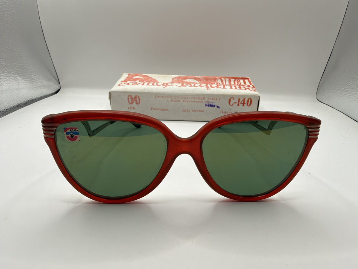 Vintage Soviet-Style Sunglasses C-140 Red, 1993, NOS with Sticker - photo 1