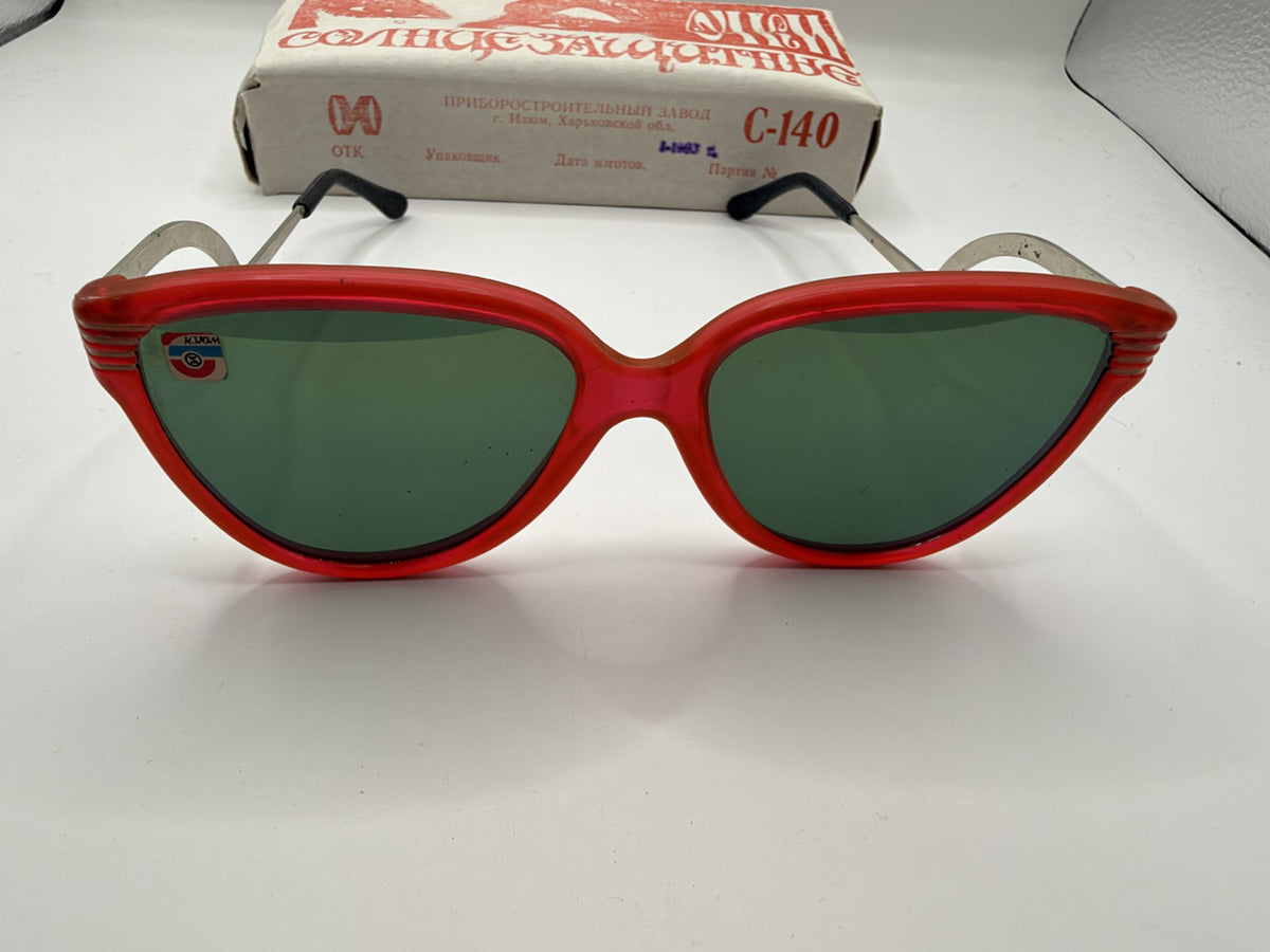 Vintage Soviet-Style Sunglasses C-140 Red Metal, 1993, NOS in Box - photo 1