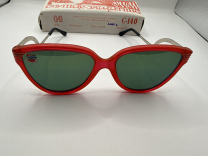 Vintage Soviet-Style Sunglasses C-140 Red Metal, 1993, NOS in Box - photo 1