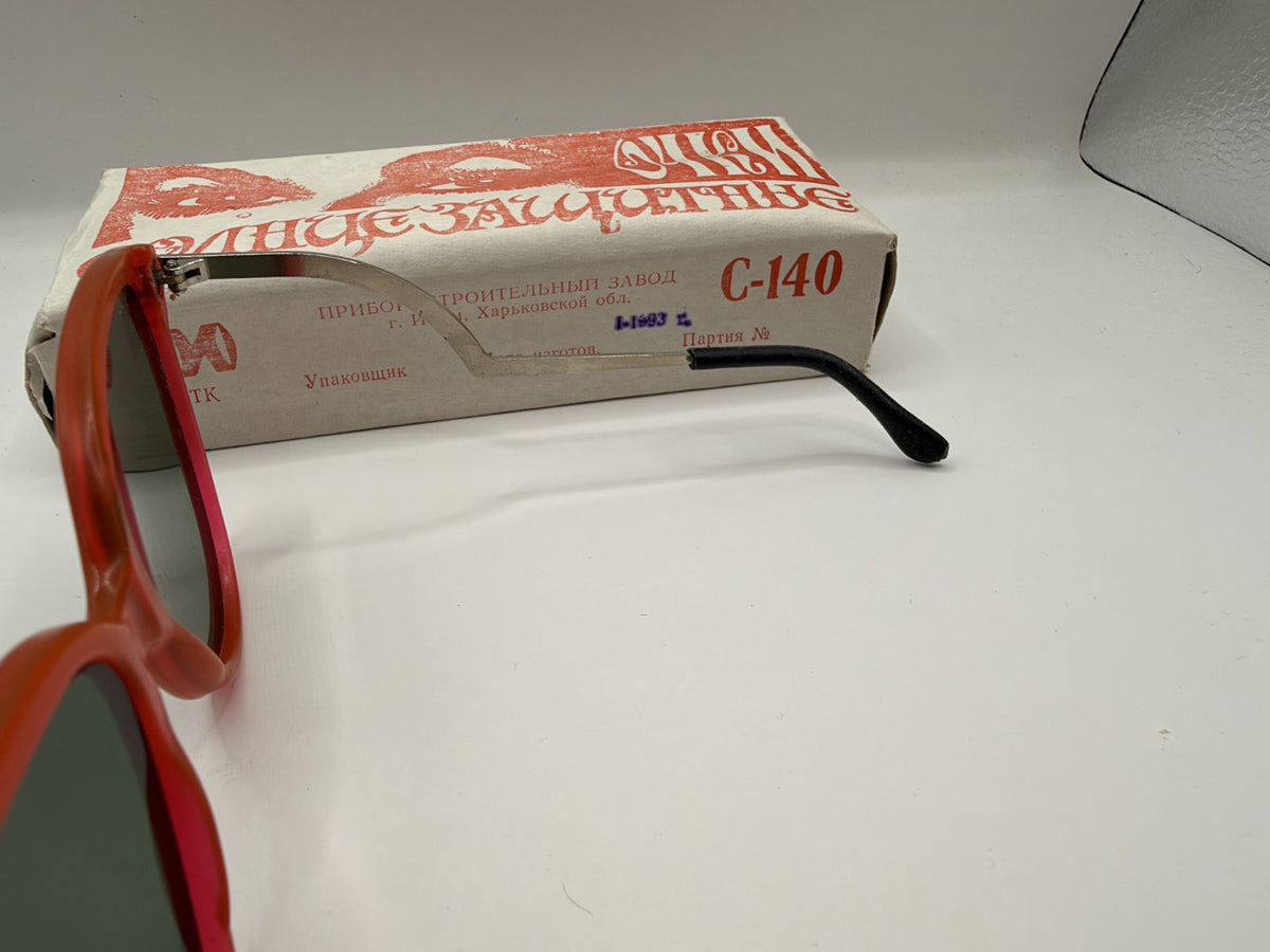 Vintage Soviet-Style Sunglasses C-140 Red Metal, 1993, NOS in Box - photo 10