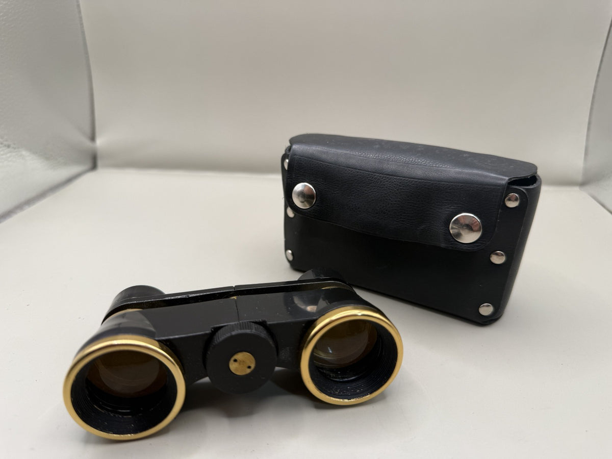 Soviet Opera Glasses, Black & Gold-Tone Theater Binoculars with Case - photo 1